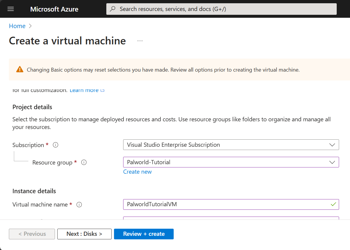 Form to create a VM.