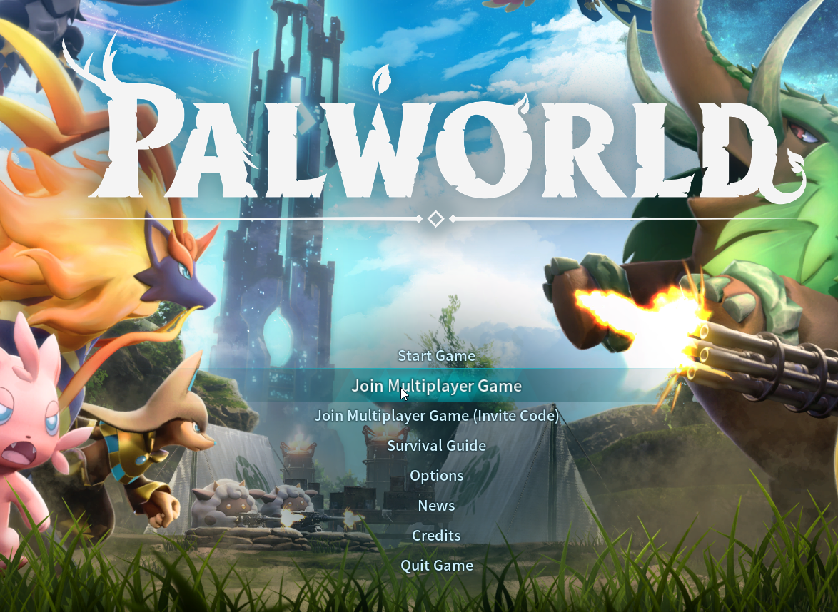 Palworld start menu with Join Multiplayer option highlighted.